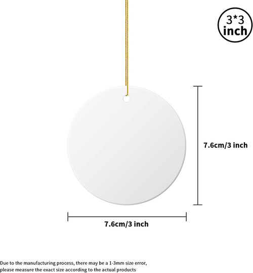 12 PCS Sublimation Ceramic Ornament Bulk White 3 Inch Round Blank Hanging Ornament with Gold String for Crafting DIY Personalized Home Decor Bulk