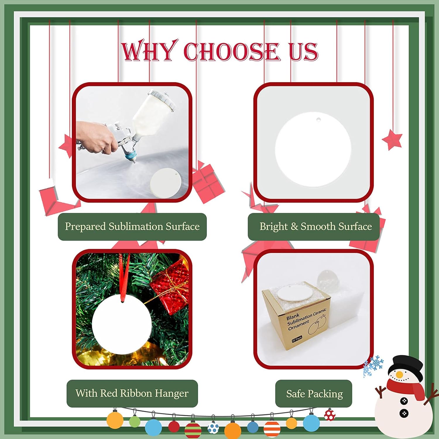 10Pcs Sublimation Ceramic Ornaments Sublimation Ornament Blanks Bulk Ceramic Discs Ornament for Heat Press Printing White Round Porcelain Ornament Personalized Xmas Tree Ornament Keepsake Crafts Gift